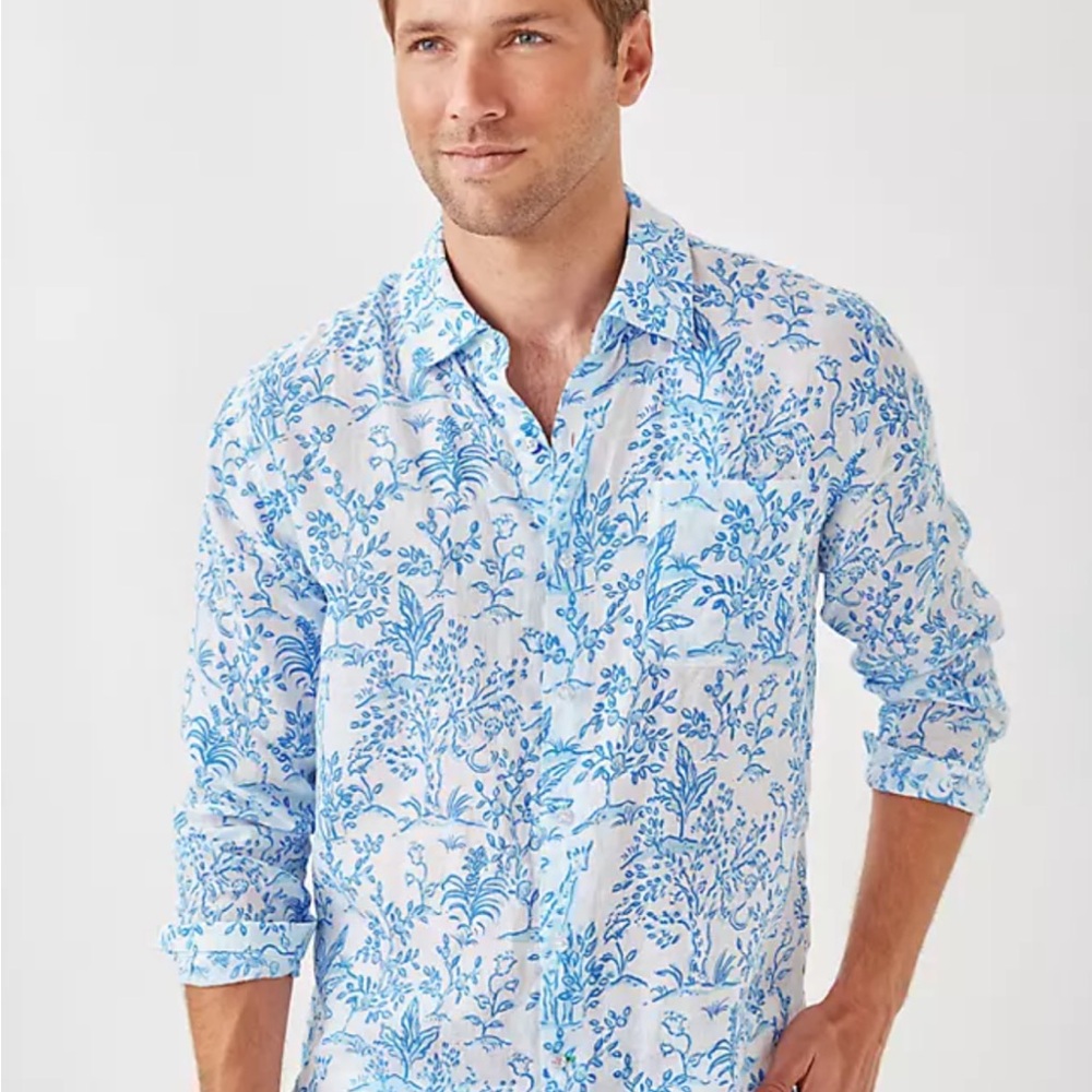Lilly Pulitzer Men’s Addison Shirt in Resort White Tall Tales